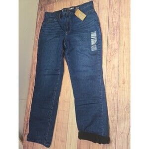Eddie Bauer Voyager Fleece Lined Jeans Womens 14 Tall Blue Stretch Denim NWT
